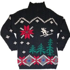 Vtg 1990s Liz Claiborne Ski Sweater Liz Wear Hand Knit Holiday Tunic Size Small